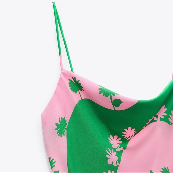 ZARA BNWT Pink Satin Effect Floral Print Mini Dress - Picture 4 of 10